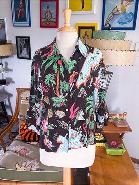 Retro Blouse | Novelty Florida Print | Brown | 40s Style | L | Loco Lindo